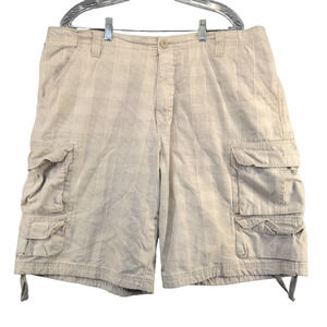 Lee Dungarees Men's Cargo Shorts Tan Size 38 100% Cotton Pockets Check Pattern
